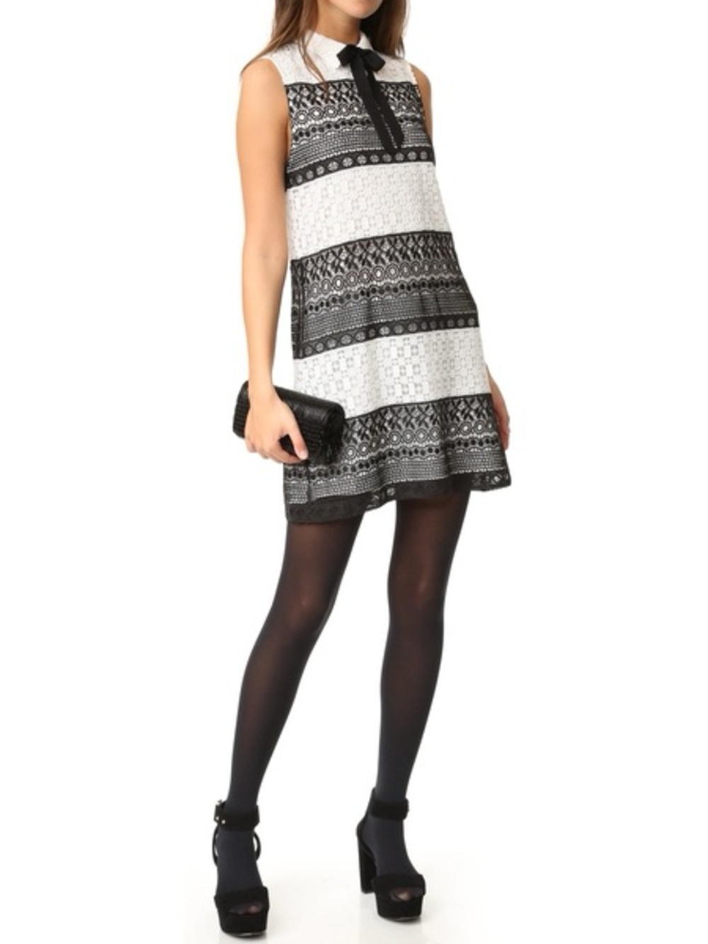Alice + Olivia Hilly collared macramé lace dress w Bow Sz 6